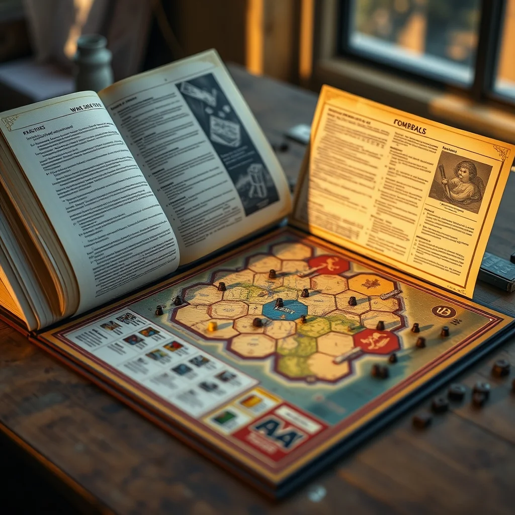 Vintage Avalon Hill war game box with hexagonal game board and counters, editorial product photograph