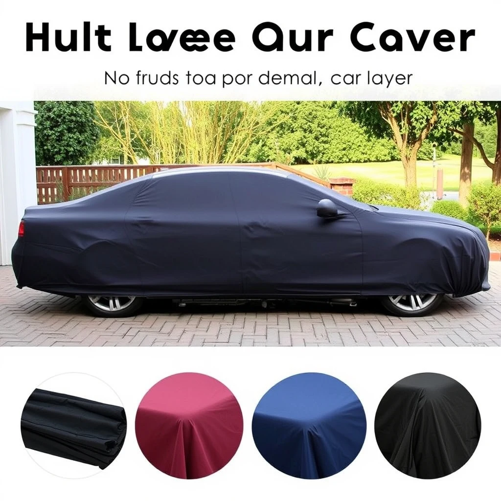 Fitted outdoor car cover on sedan in driveway, product photograph