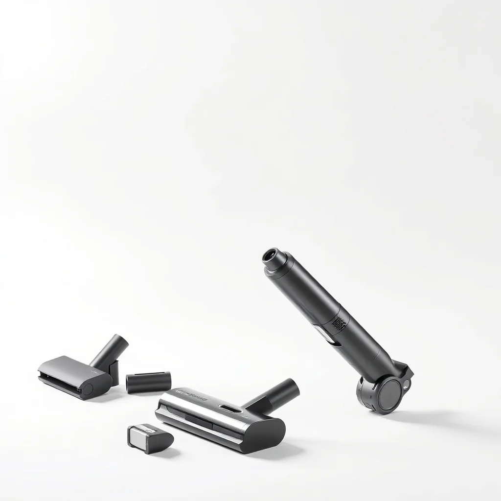 Cordless stick vacuum with detachable battery pack and motorized floor head, product photography