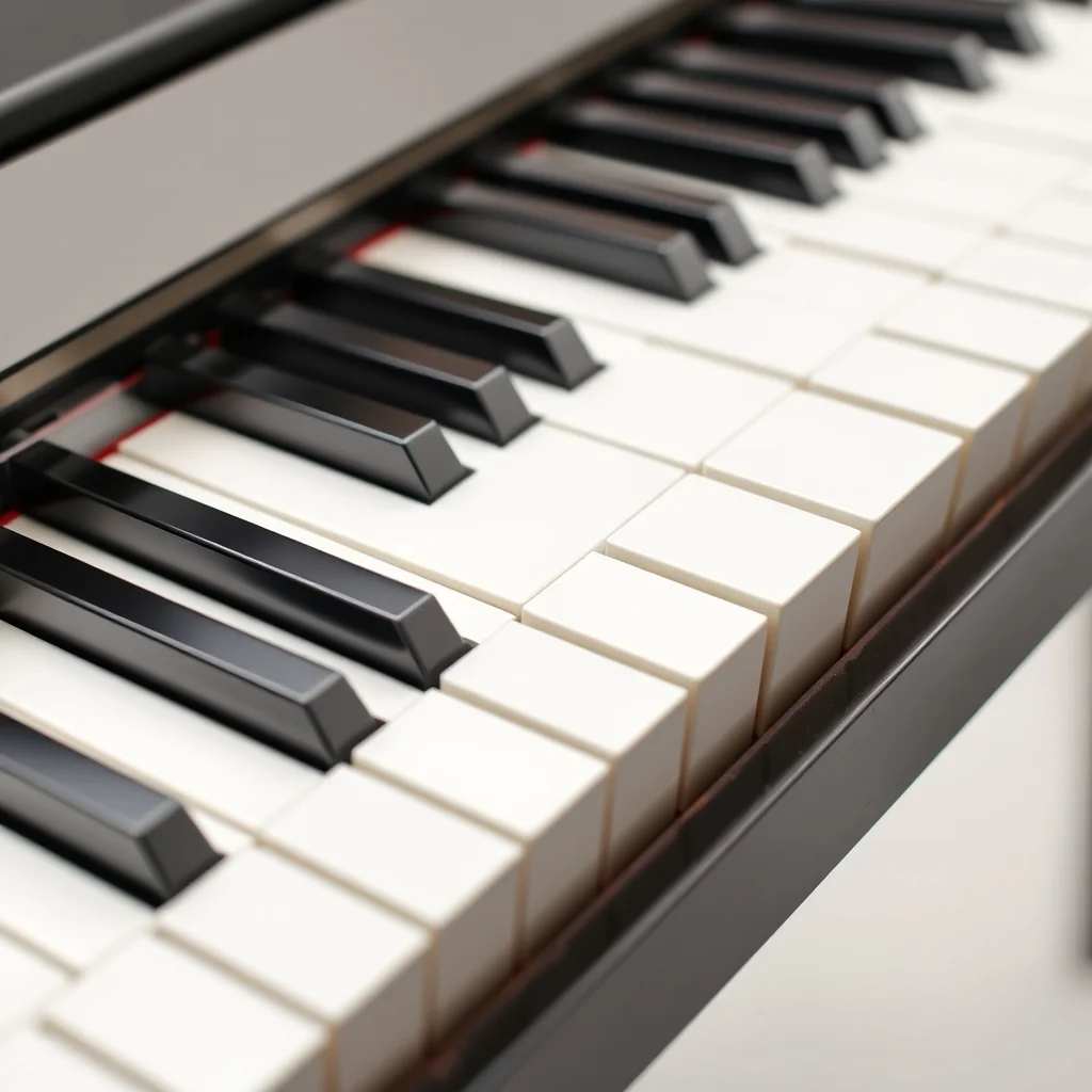Close-up of digital piano weighted keys and hammer action mechanism