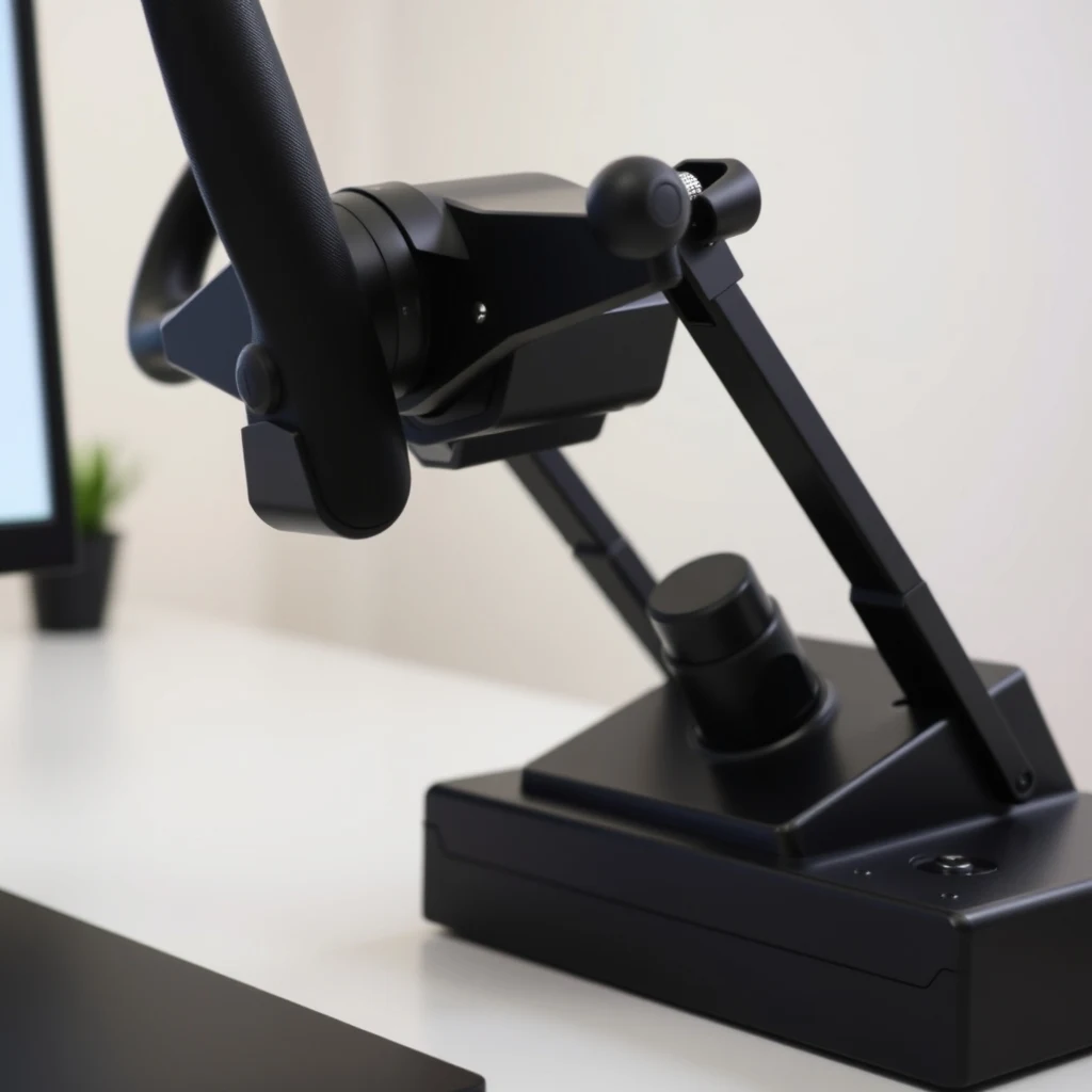 Flight simulator desk setup with yoke, throttle quadrant and rudder pedals in position