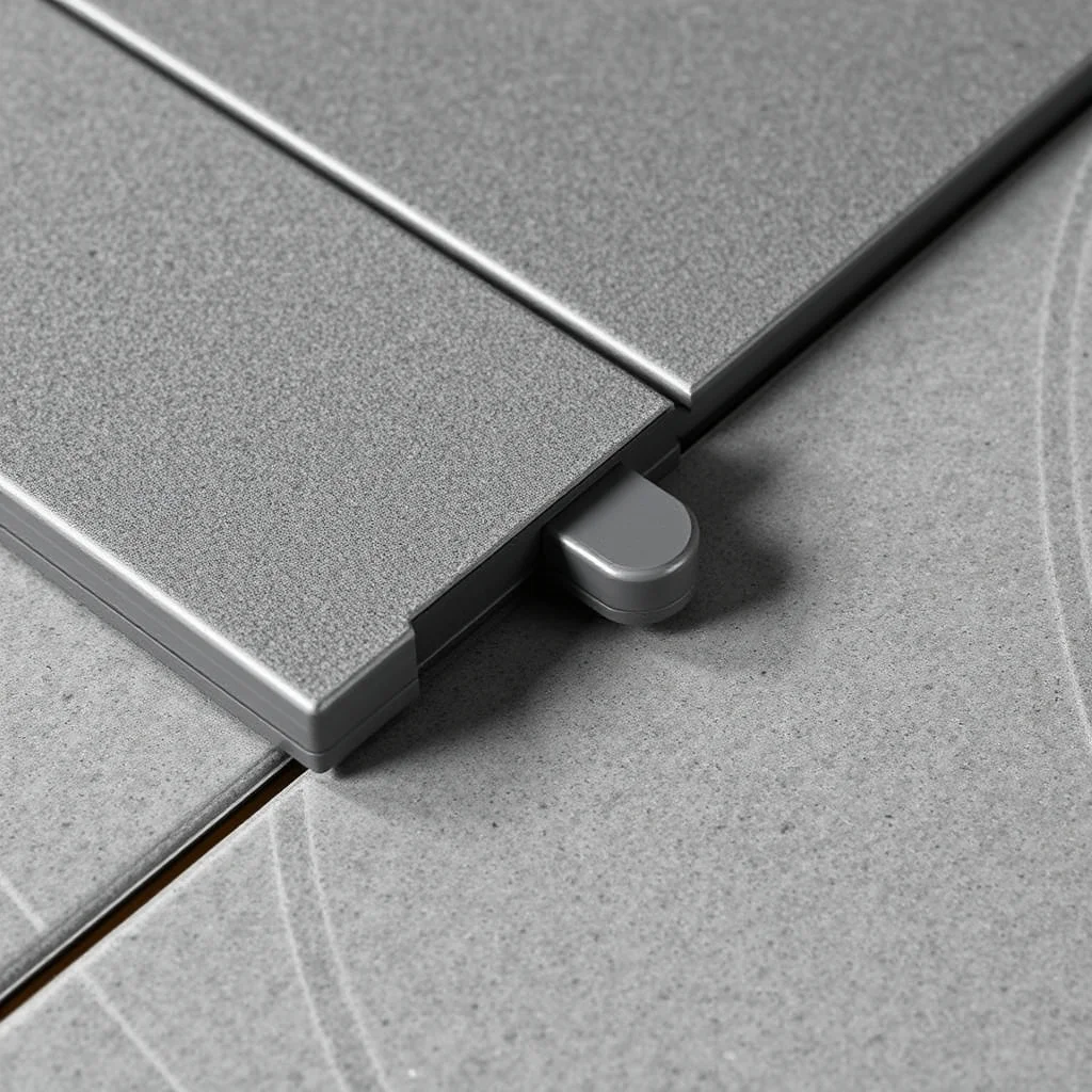 Close-up of interlocking garage floor tile edge connection system showing thickness and texture