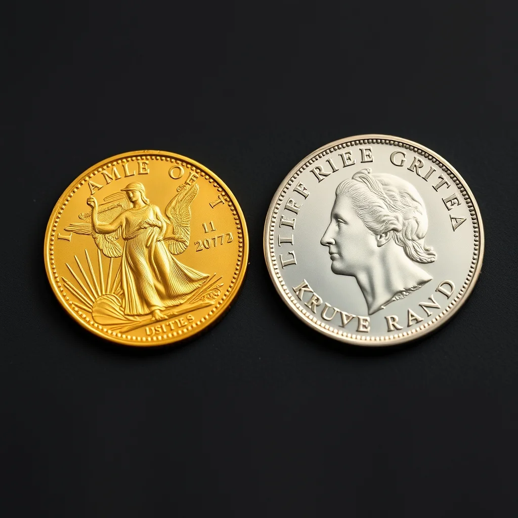 American Gold Eagle and Krugerrand side by side on slate surface