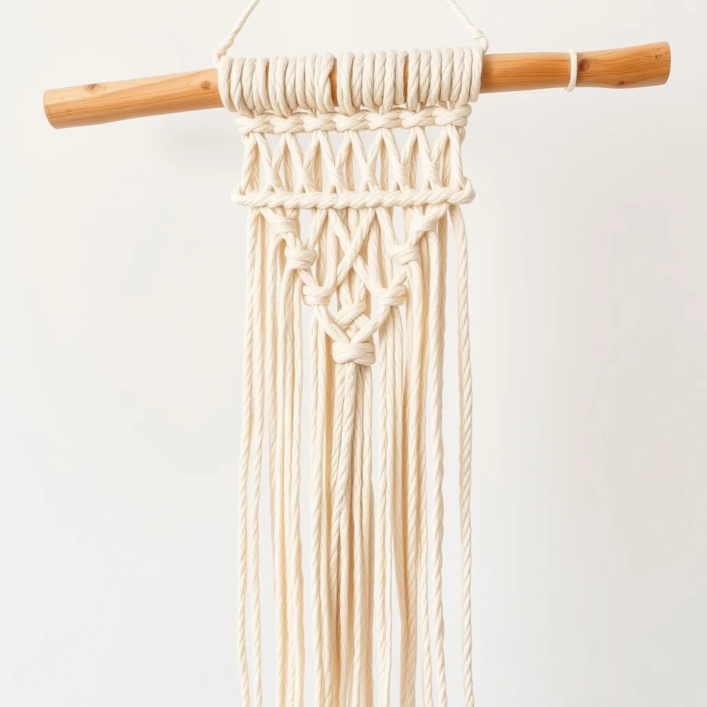 Macrame cord spools in natural cotton with wooden dowels and metal rings, product photograph