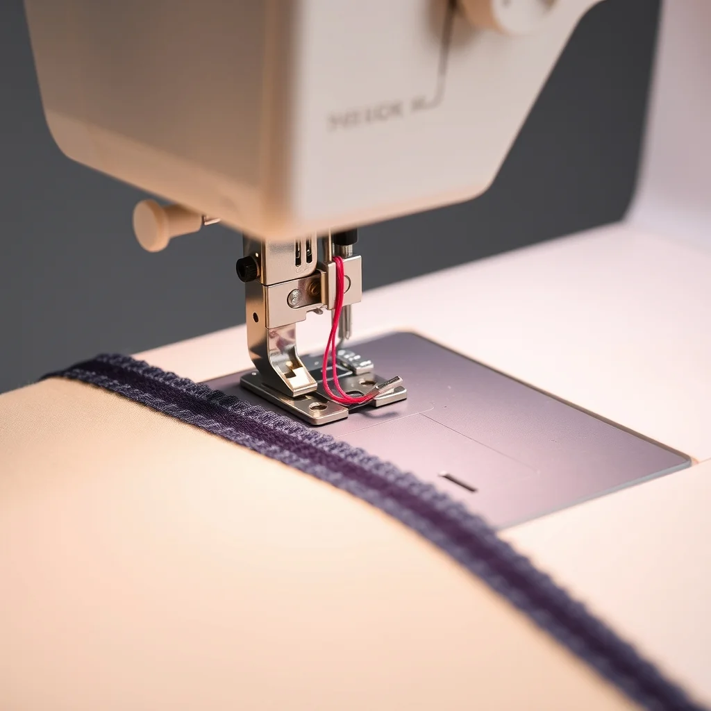 Serger machine with multiple thread spools, close-up product photograph