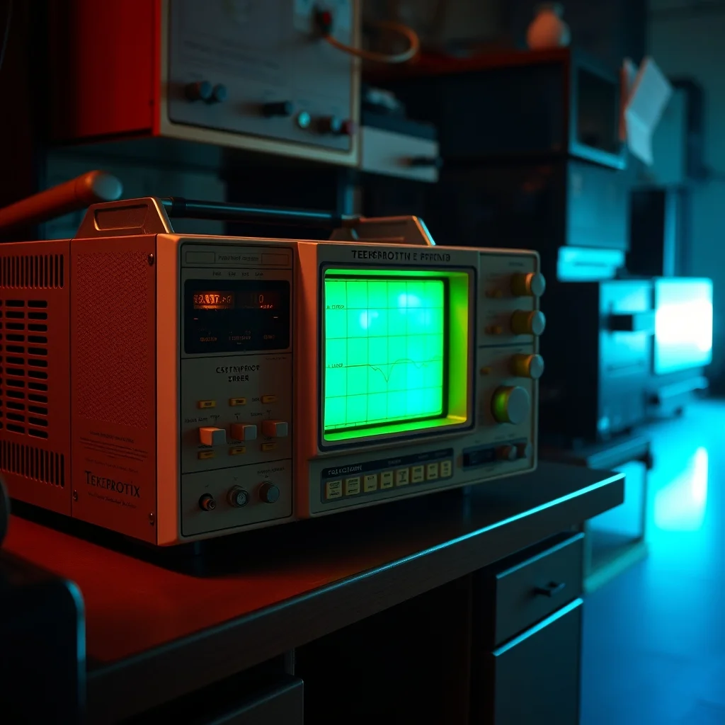 Vintage Tektronix 545B oscilloscope on a lab bench, studio product photograph