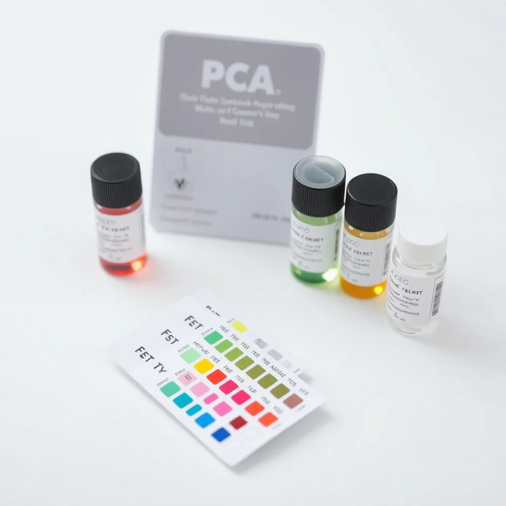 Water test kit with strips and result card on a white lab surface, product photograph