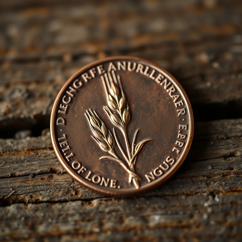 Vintage Lincoln wheat penny macro photograph showing wheat ears reverse detail