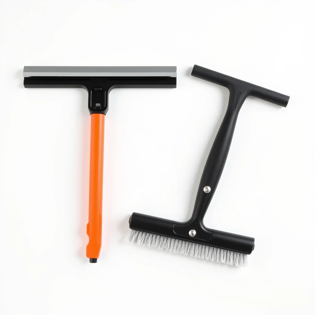 Professional window squeegee and scrubber tool kit on white background, product photography